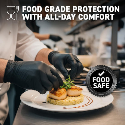 72HRS Black Nitrile Gloves - Disposable Gloves-4 Mil, Gant Noir, Gants Jetables, Black Gloves for Cooking & Cleaning