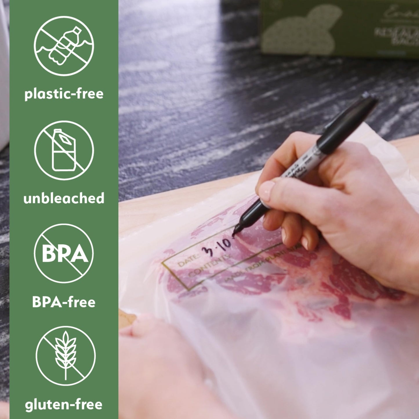100% Compostable Food Storage Bags [Gallon 50 Pack] Eco-Friendly Freezer Bags, Resealable Bags, Heavy-Duty, Reusable, Off-White by Earth's Natural Alternative