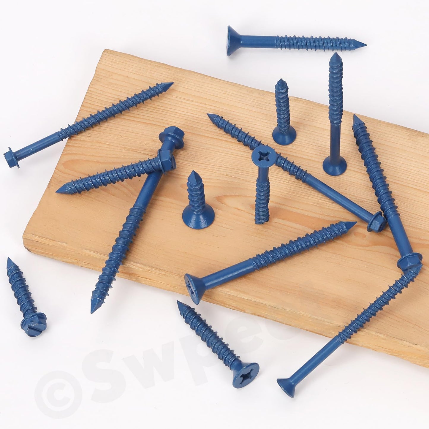 Swpeet 52Pcs 1/4" x 3-1/4" Flat Head Concrete Screw Anchors with Screwdriver Bit and Drill Bit Assortment Kit, Concrete Screws Self Tapping Cement Screws for Anchoring to Masonry Block Brick Stucco