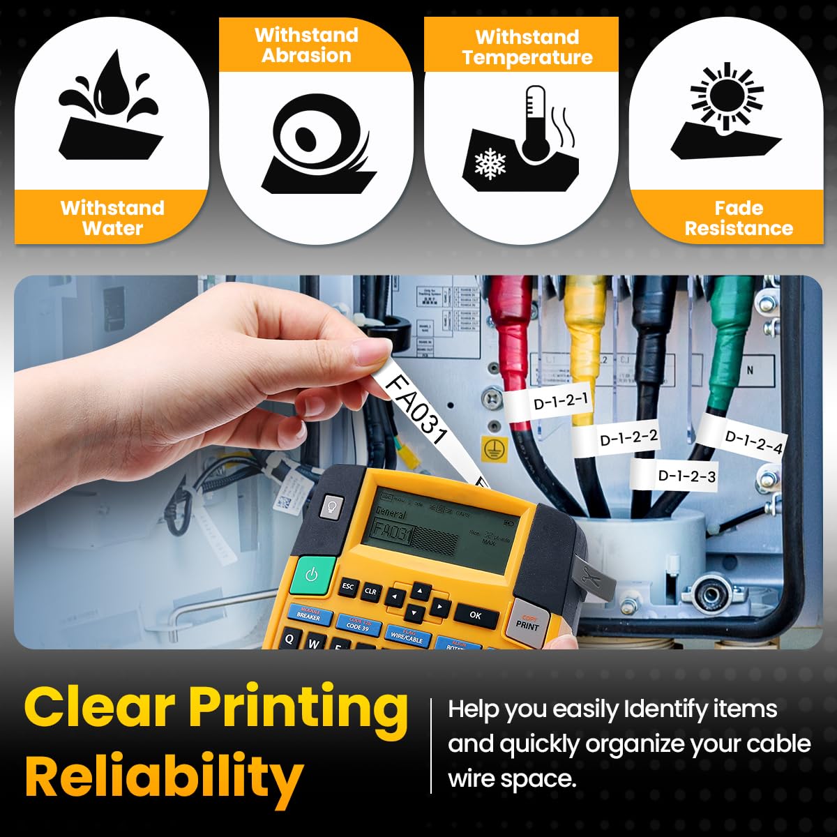 4 Pack Replacement DYMO 18488 Rhino Industrial Flexible Nylon Label Tapes for DYMO LabelWriter and Industrial Rhino 5200, 4200, 6000 Label Makers and More, Black on White, 1/2 inch x 11.5 feet