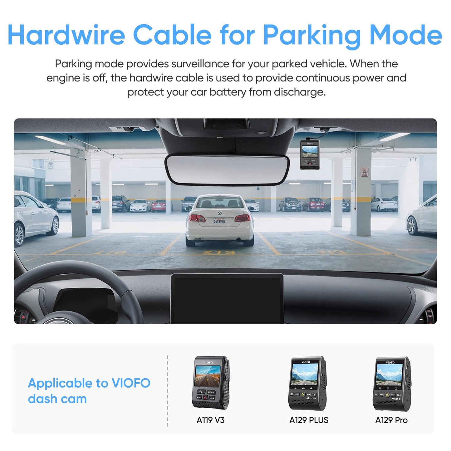 VIOFO HK3 Acc Hardwire Cable for A129, A129Plus, A129 PRO, A129IR, A119 V3, Enables Parking Mode, Low Voltage Protection (Fuse Tap Not Included)