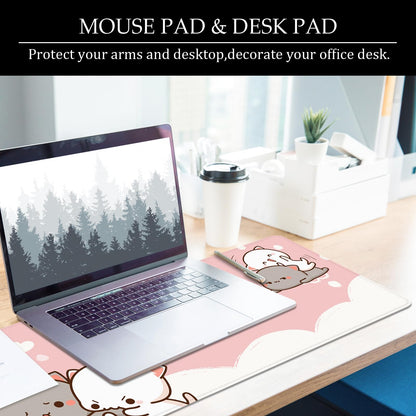 Pink Mouse Pad Cute Cat Large Gaming Mouse Pad Kawaii Keyboard Pad XL Desk Mat 31.5x11.8 inch Large Desk Pad Mouse Mat Pink Office Desk Accessories (Pink Cat -2)