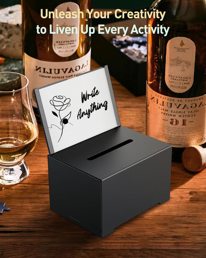 Uniclife Metal Donation Box for Fundraising, Suggestion Box with Slot and Lock, Black Ballot Boxes with Sign Holder, Storage Container for Voting Charity Tip Collection, 6.4" x 4.7" x 4"
