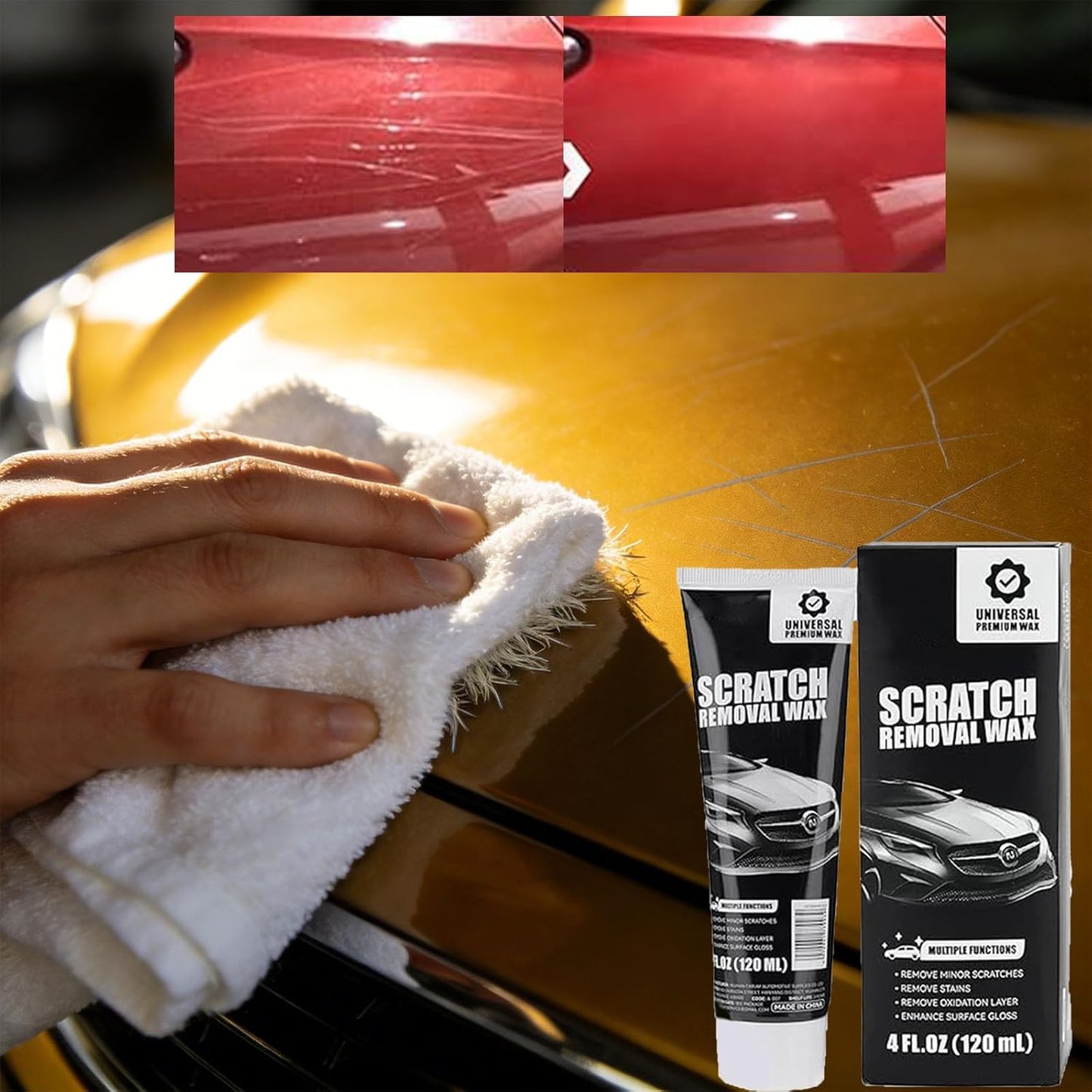 Scratch Remover for Vehicles，Scratch Removal Wax, Universal Premium Polishing Compound for Deep Scratches, 4 fl oz (120 ML), with Sponge and Cloth,White, Scratch Removal Wax