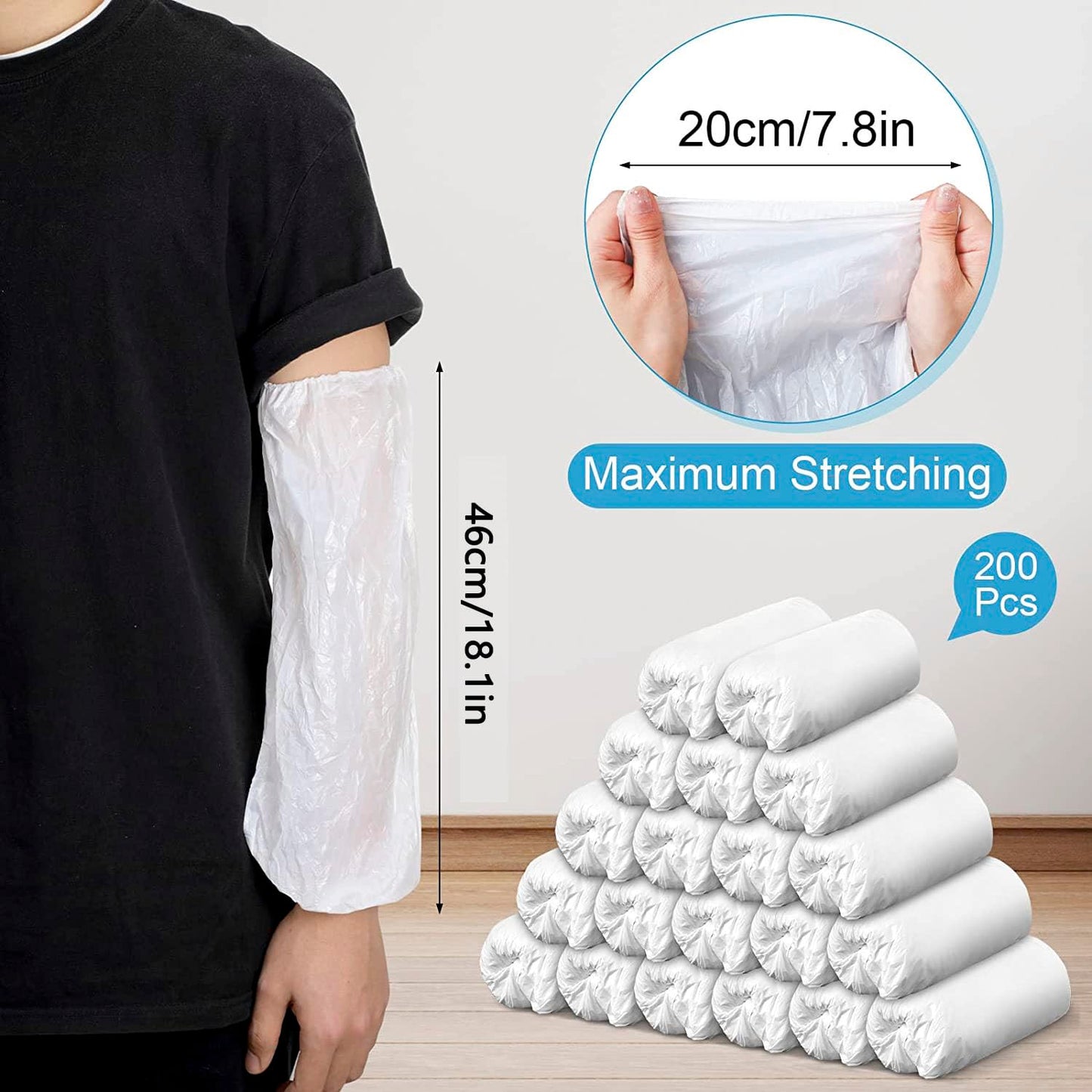 Disposable Oversleeves Covers, FIPASEN 200PCS Plastic Arm Sleeves Covers for Painting Repairing Cleaning Tattooing - White