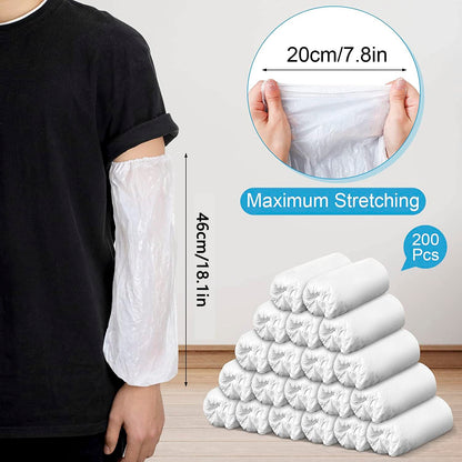 Disposable Oversleeves Covers, FIPASEN 200PCS Plastic Arm Sleeves Covers for Painting Repairing Cleaning Tattooing - White