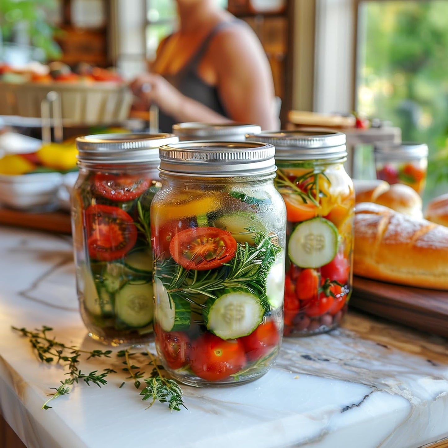 ComSaf Mason Jars 32 oz - 4 Pack, Wide Mouth Mason Containers with Lids, Prep Meal Glass Jars, Canning Jars for Pickling, Suntea, Salad, Honey, Desert, Shower Wedding Favors, DIY Candles Decor