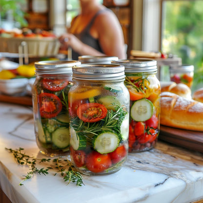 ComSaf Mason Jars 32 oz - 4 Pack, Wide Mouth Mason Containers with Lids, Prep Meal Glass Jars, Canning Jars for Pickling, Suntea, Salad, Honey, Desert, Shower Wedding Favors, DIY Candles Decor