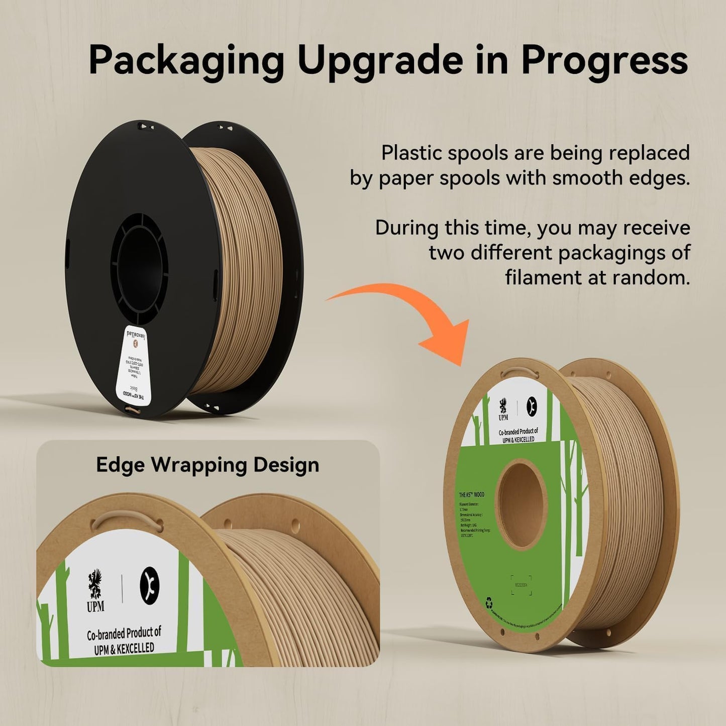 Kexcelled Real Wood Fiber PLA Filament 1.75mm,Natural Birch Wood PLA 3D Printer Filament 1kg Spool(2.2lbs), Compatible with Most FDM Printers