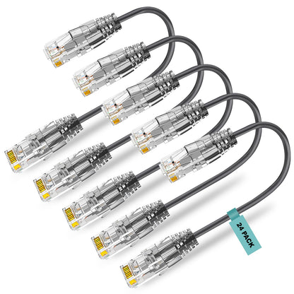 Cat6a Patch Cable 1FT - 24 Pack, Ercielook Cat6a Ethernet Cable, 10Gbps 550Mhz High Speed Network Cable, 28AWG Pure Copper Short LAN Cord for Patch Panel/Network Cabinet - Black