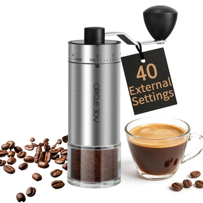 CIRCLE JOY Manual Coffee Grinder with 40 Adjustable Settings, High Precision Stainless Steel Hand Coffee Bean Mill for Aeropress, Espresso, Portable Conical Burr Coffee Grinder for Home, Office
