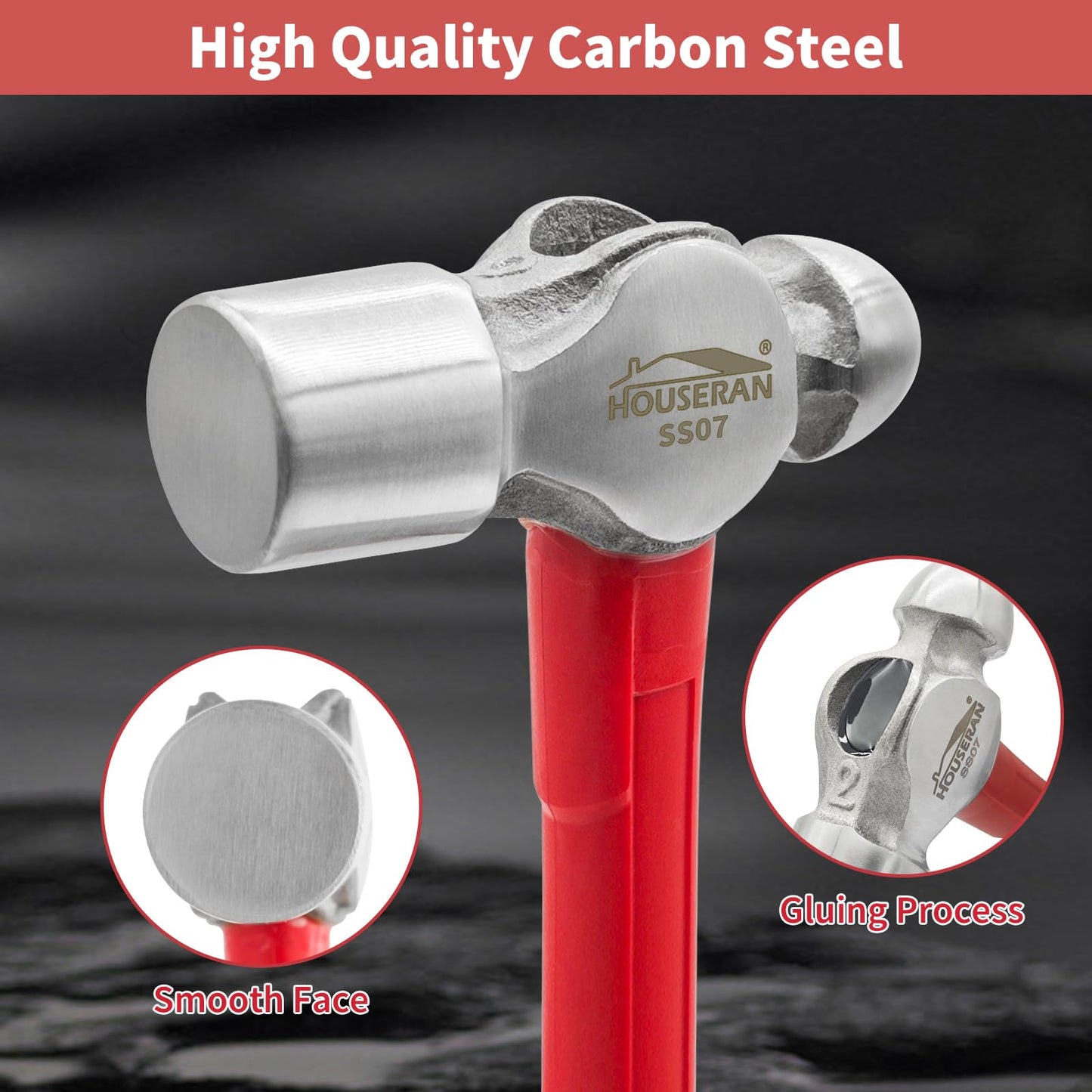 HOUSERAN Ball Peen Hammer 1.1kg, Big Ball Pein Hammer with Non-Slip Rubber Grip, Metal Hammer for Metal Work, Rounding, Mechanics
