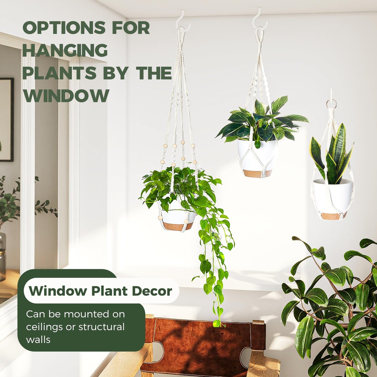 Bamworld Macrame Plant Hangers 3 Pack, Hanging Planters Indoor Outdoor Plants 3 Set Self Watering Flower Pots Holder for Home Garden Balcony Ceiling Decorations