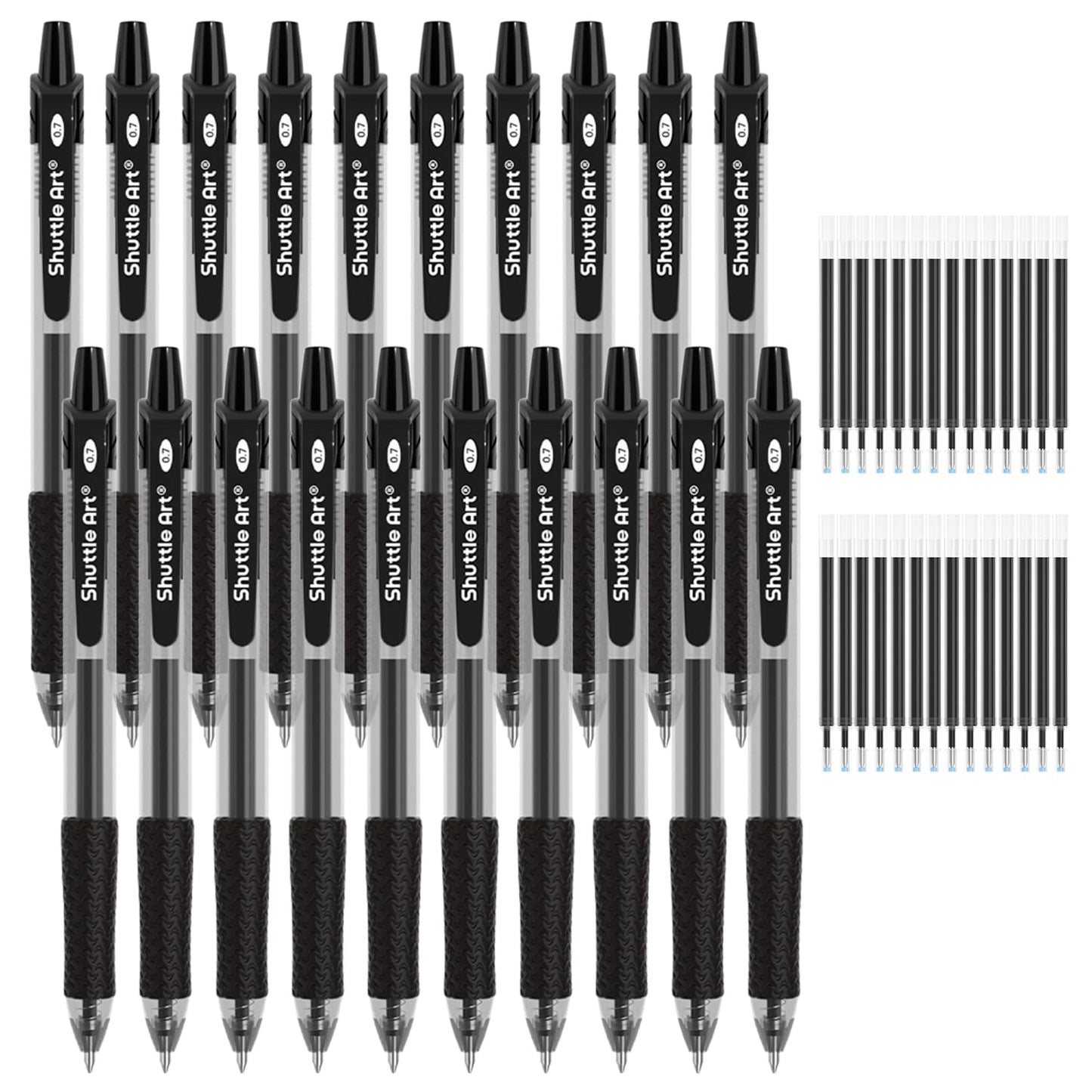 Shuttle Art Black Gel Pens, 48 Pack(20 Gel Pens with 28 Refills) Retractable Medium Point Rollerball Gel Ink Pens Smooth Writing with Comfortable Grip for Office School Home Work
