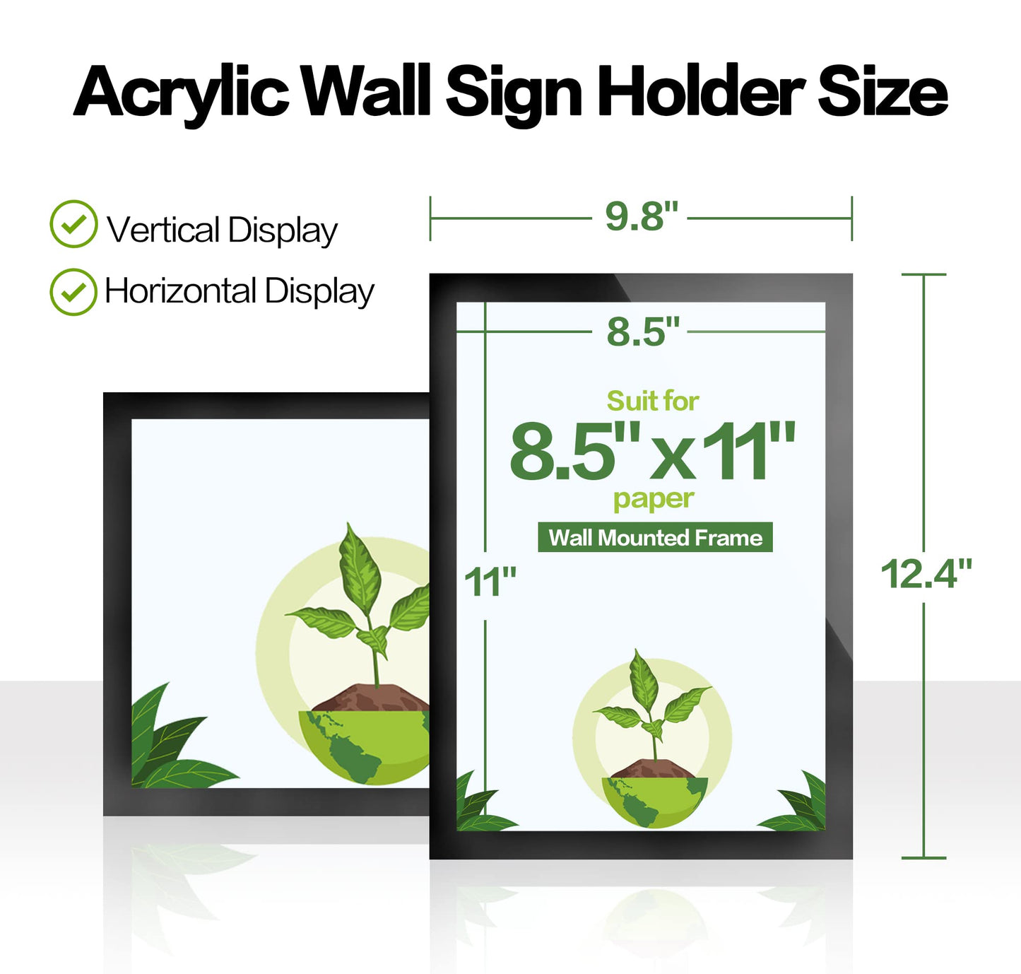 VAIIGO Acrylic Sign Holder 8.5" x 11", 3 Pack Self Adhesive Magnetic Wall Mount Sign Holder with Nano Tape and Magnetic Border, Horizontal or Vertical Sign Holder for Wall, Glass, Home, Store, Office