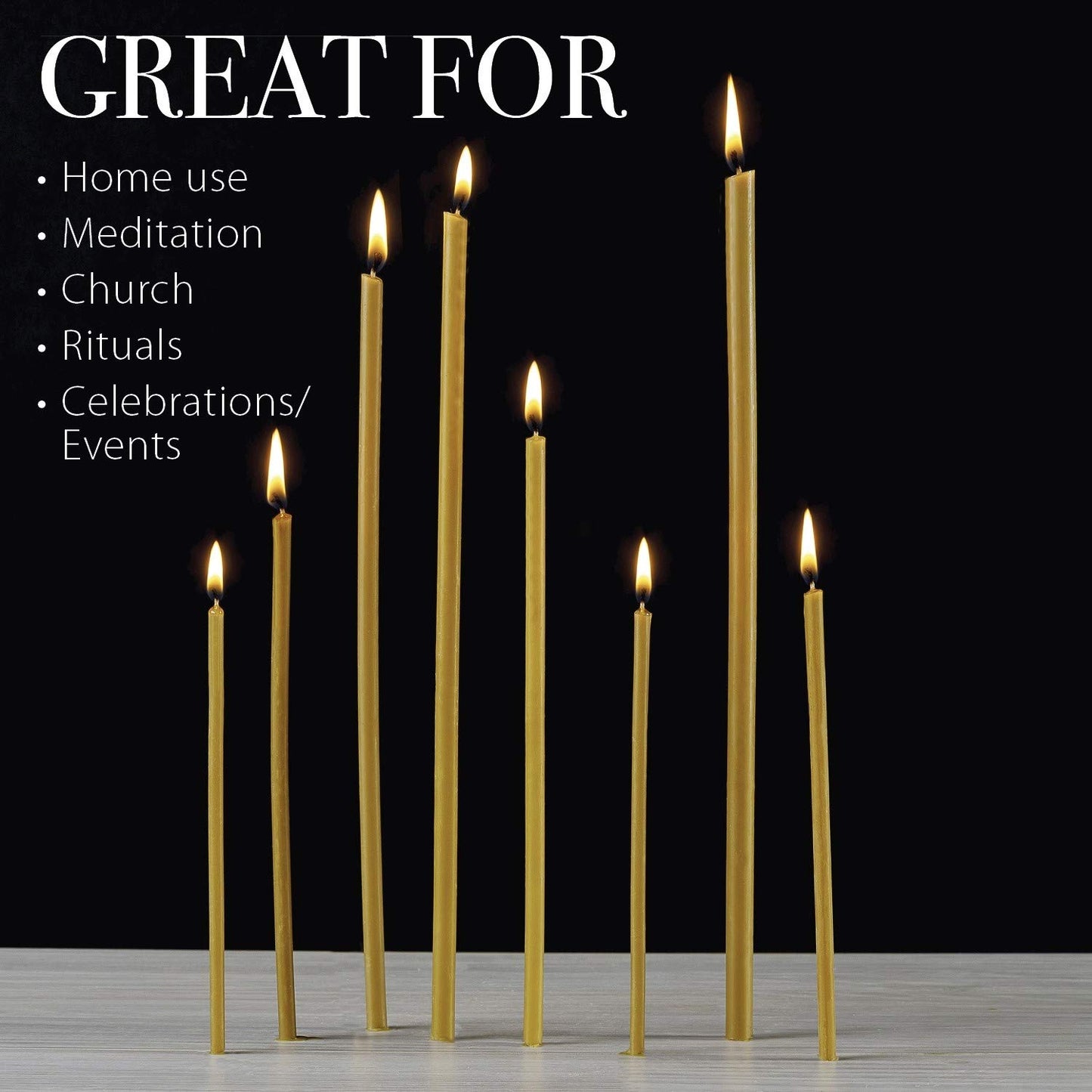 Danilovo Thin Taper Beeswax Candles - Honey-Scented, Decorative Candles Ideal for Birthday Decoration or Church Prayers - Yellow Drip Free, Tall & Smokeless Pack of 50 pcs, 16 cm x 5 mm