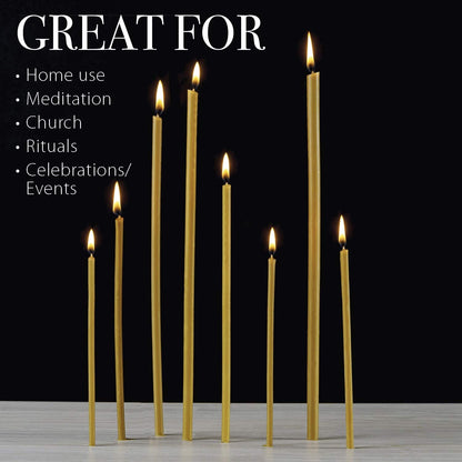 Danilovo Thin Taper Beeswax Candles - Honey-Scented, Decorative Candles Ideal for Birthday Decoration or Church Prayers - Yellow Drip Free, Tall & Smokeless Pack of 50 pcs, 16 cm x 5 mm