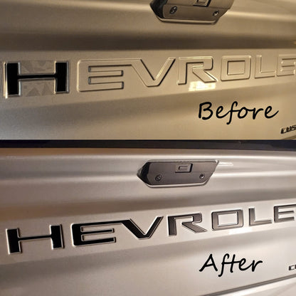 CHRSHN Tailgate Insert Letters Compatible with Chevy Silverado 2019 2020 2021 2022 2023 2024 2025 2026 3D Emblems Badge with Strong Adhesive Matte Black