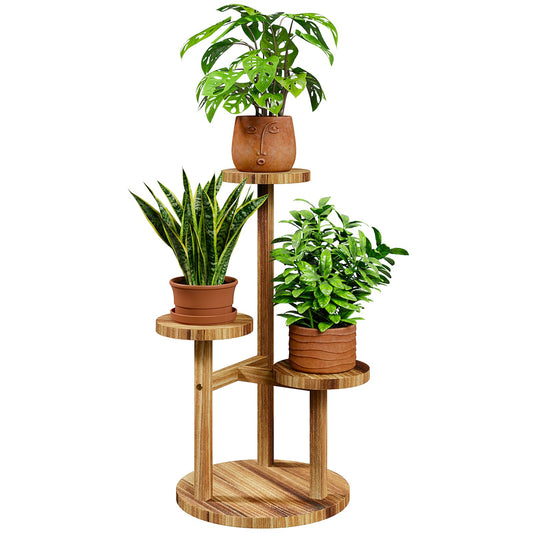 Bamworld Plant Stand Indoor 3 Tier Plant Shelf for Multiple Plants Corner Plant Holder for Outdoor Round Flower Stand Plant Holder for Living Room Patio Garden Balcony Bedroom