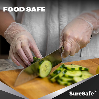 [200 Pack] SURESAFE Clear Vinyl Gloves Large, 3.5 Mil Powder & Latex Free Gloves, Smooth & Comfortable, For Food Prep, Cooking, Gardening, Painter, Disposable