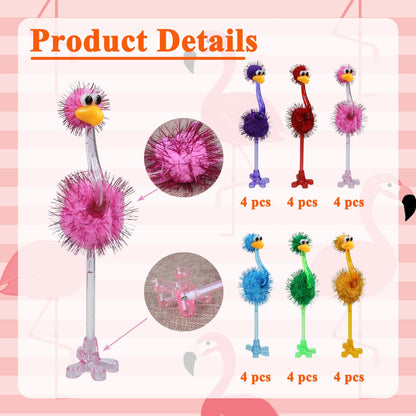 Auch 24 Pcs Flamingo Novelty Pens Funny Fluffy Flamingo Pen Fun Pens, Feather Plastic Signing Ballpoint Pens for Birthday Easter Basket Christmas Stocking Stuffers, Black Ink (24 Flamingo Pens)