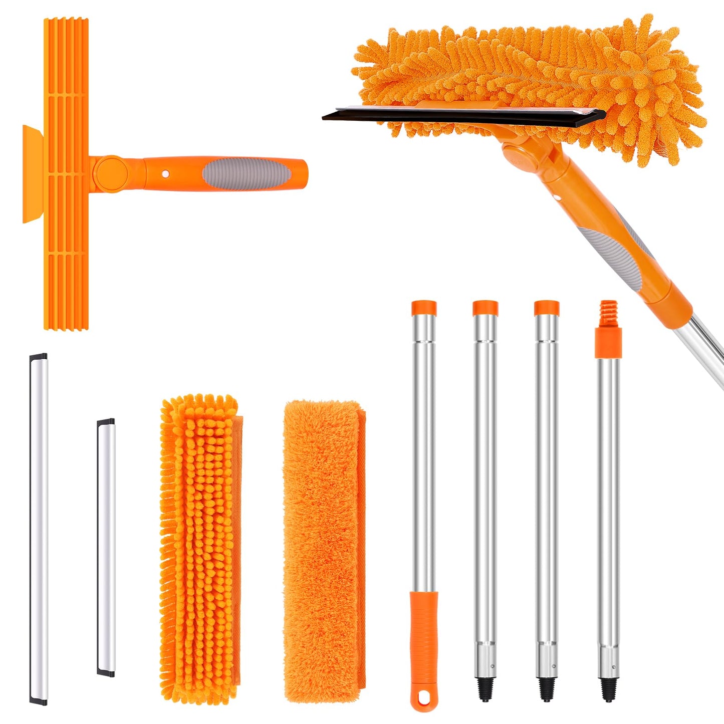 TIMIVO 67" Squeegee Window Cleaner, 2 in 1 Professional Window Cleaning Tool Kit with Extension Pole, Window Washing Equipment with Rotatable Head for Indoor Outdoor Windows Car Glass