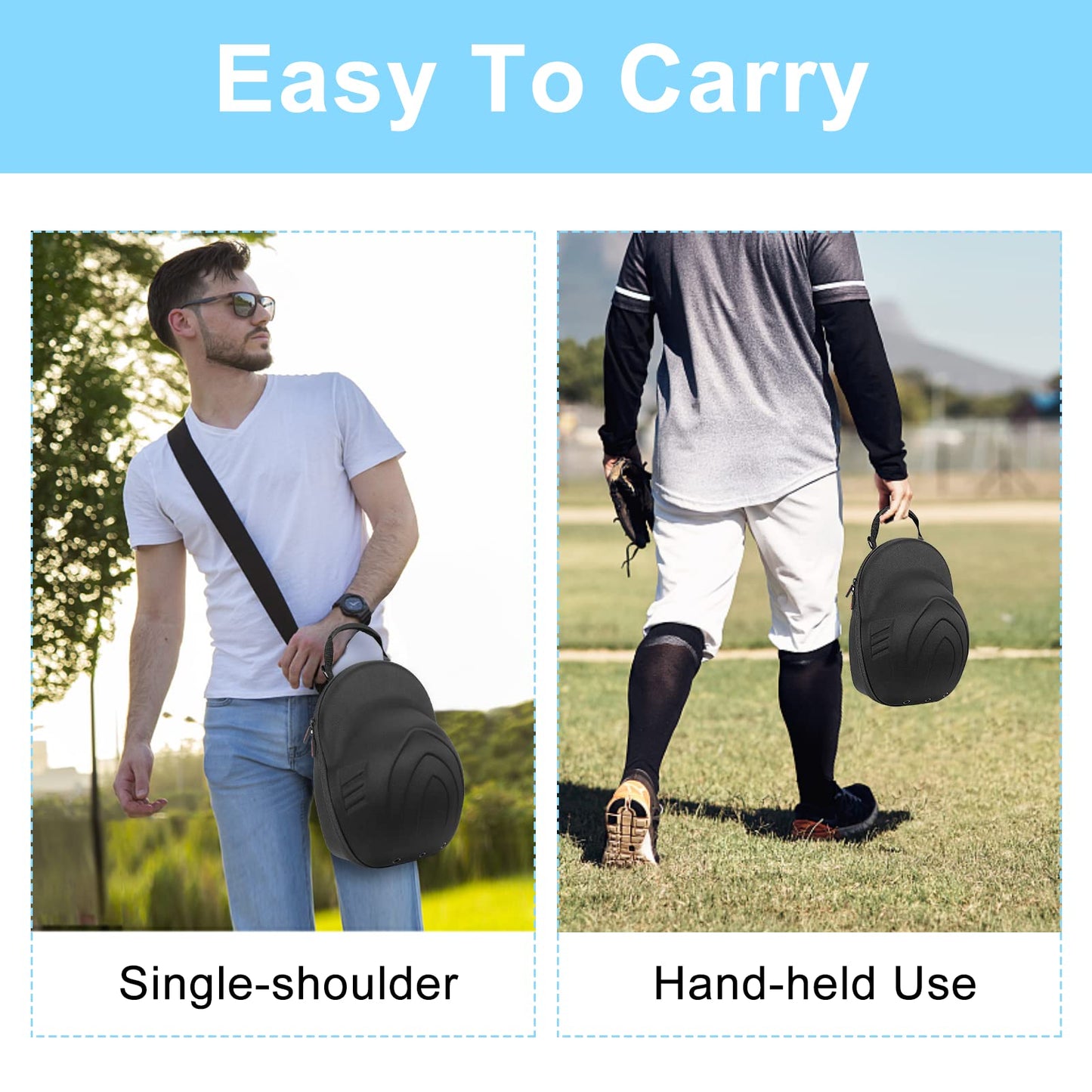 Bjabtan Hard Hat Case for Baseball Caps, Baseball Hat Organizer with Carrying Handle & Shoulder Strap, Hat Carrier Case for Travel, Baseball Hat Organizer Holder for 6 Baseball Caps