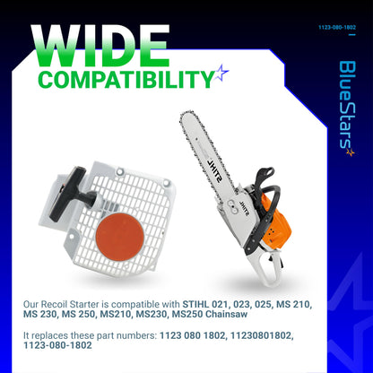 [Upgraded] BlueStars 1123 080 1802 Recoil Starter Assembly - Compatible with Stihl 021 023 025 MS210 MS230 MS250 Chainsaw - Replaces 11230801802 1123-080-1802