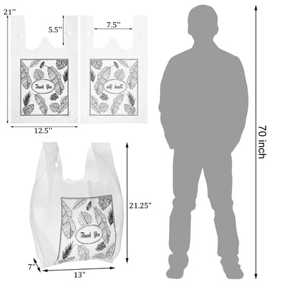 Yesland 500 Pack Plastic Bags with Handles, Clear Thank You Plastic Grocery Bags Shopping Bag, 13 X 7 X 21 Inch Reusable T-shirts Carryout Shopping Bags for Restaurants, Trash