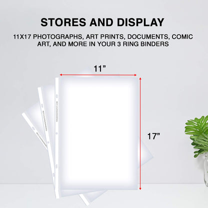11 x 17 Sheet Protectors, Portrait View,25 Pack, Top Loading, Protect, Store and Display 11X17 Paper, Photographs, Prints, and Documents