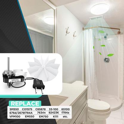Vancasuk SM550 Universal Bathroom Vent Exhaust Fan Motor Replacement Kit, Compatible with Nutone Broan Uppco 50CFM 120V, Replace C65878, VFM100, E498-1, 82423K, K111, C01575, 65100, EM550, EM750