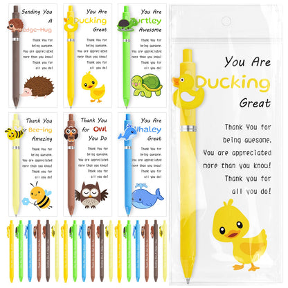 UgyDuky Employee Appreciation Gifts Bulk, 30 Pack Inspirational Animal Ballpoint Pens with Thank You Cards, Funny Wordplay Pens Gift for Coworkers Teachers