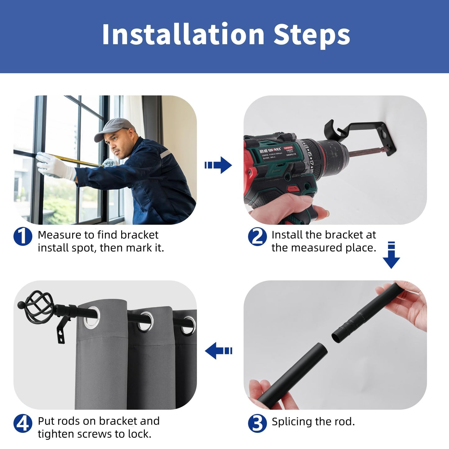 Sharpliving Matte Black Curtain Rod with Brackets 48 to 84 Inch Long, 1 Pack 3/4 Inch Diameter Adjustable Window Drape Rods with Spiral Finials for Sliding Glass Door, Bedroom, Living Room