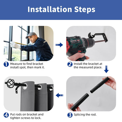 Sharpliving Matte Black Curtain Rod with Brackets 48 to 84 Inch Long, 1 Pack 3/4 Inch Diameter Adjustable Window Drape Rods with Spiral Finials for Sliding Glass Door, Bedroom, Living Room