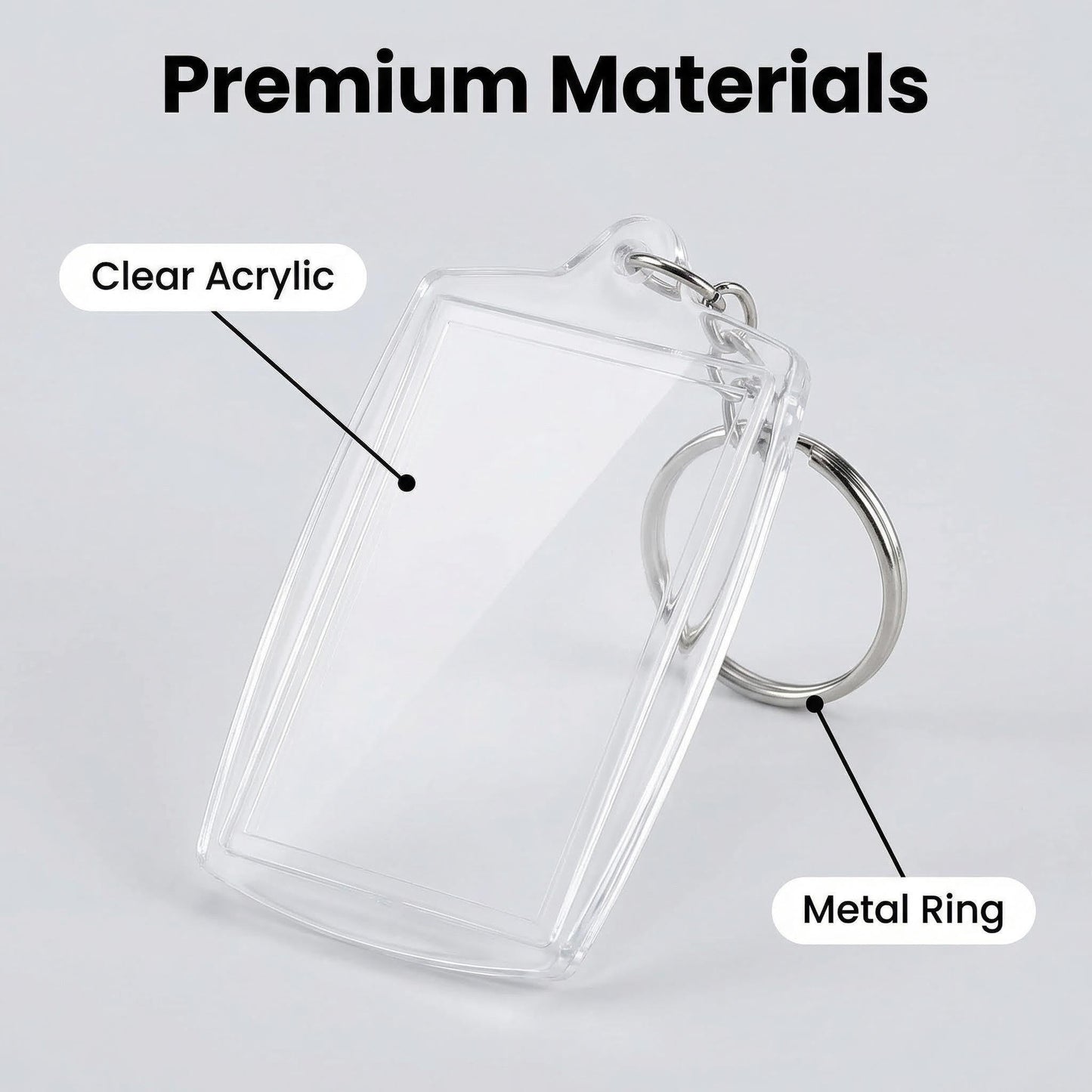 Clear Blank Acrylic Keyrings - Wallet Friendly Picture Frame Key Ring Keychaine For Passport and Photo Insert Pack of 50