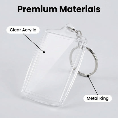 Clear Blank Acrylic Keyrings - Wallet Friendly Picture Frame Key Ring Keychaine For Passport and Photo Insert Pack of 50