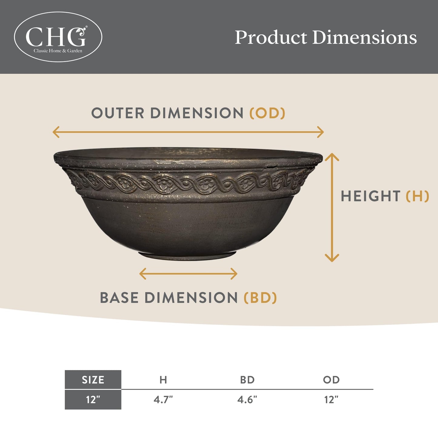 Corinthian Bowl 12" Planter, Ivory Ash