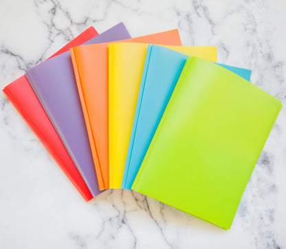 Youngever 6 Pack Heavy Duty Plastic Two Pocket Folders with 3 Prongs, Metal Prongs Fastener, Heavy Duty Plastic 2 Pocket Folder, in 6 Colors