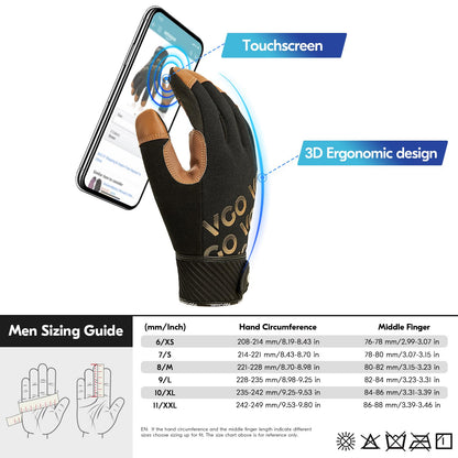 Vgo Work Gloves for Men,Gardening Gloves,Light Duty Mechanic Gloves,Goat Leather Palm(,Black,Size L,GA9604)