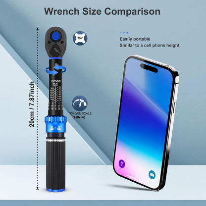 PUIBERS 1/4" Drive Small Torque Wrench, 1-8 Nm,Dual-Direction 72-Tooth Click Torque Wrench Newton Meter for Bikes, Electronics, Small Engine Repairs, and Delicate Fasteners
