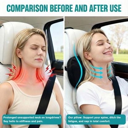 2PCS Welbrit Car Pillow for Car Neck Pillow for Driving Seat Leather Neck Support Soft Cushion Back Support Head-Rests for Vehicle Sleeping with Elastic Adjustment Strap (Black, Head)