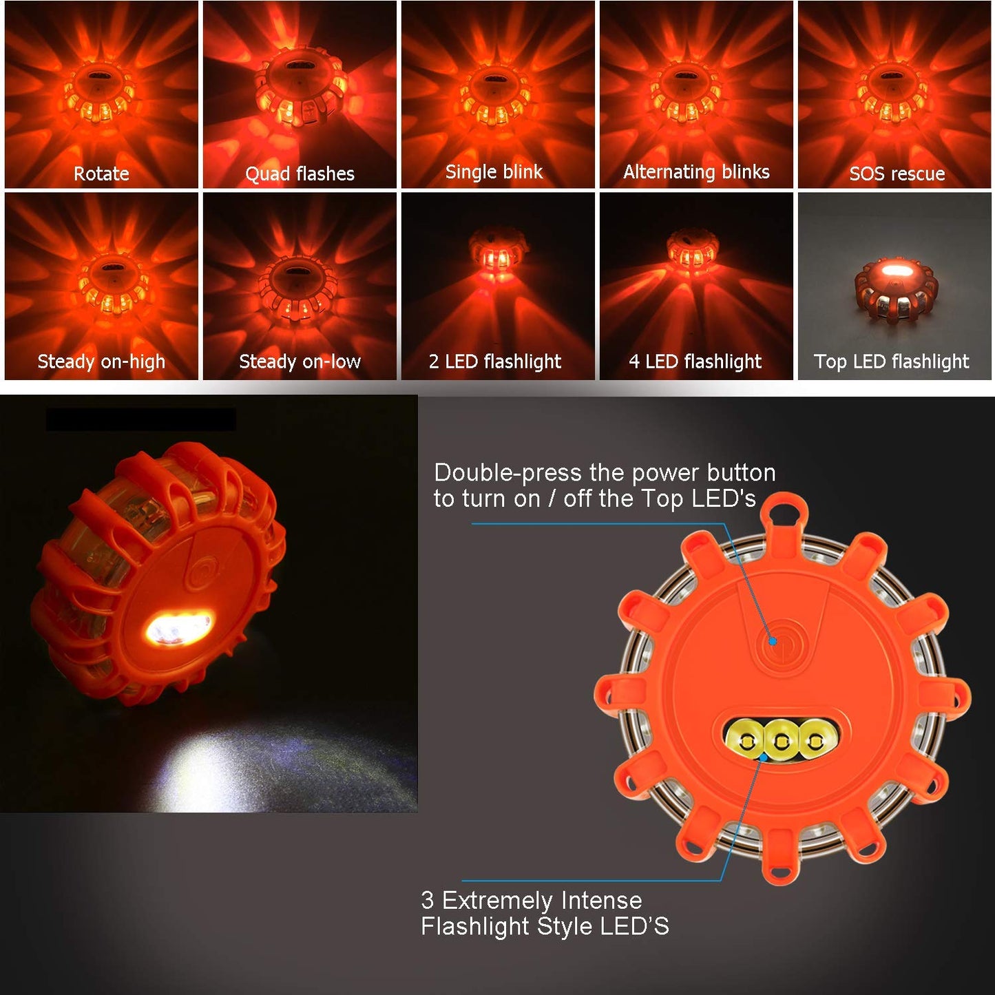 Yandu LED Road Flares (4 Pack) Emergency Beacon Safety Flare Flashing Warning Light for Car Truck Boat with Hook and Magnetic Base (4 Pack)