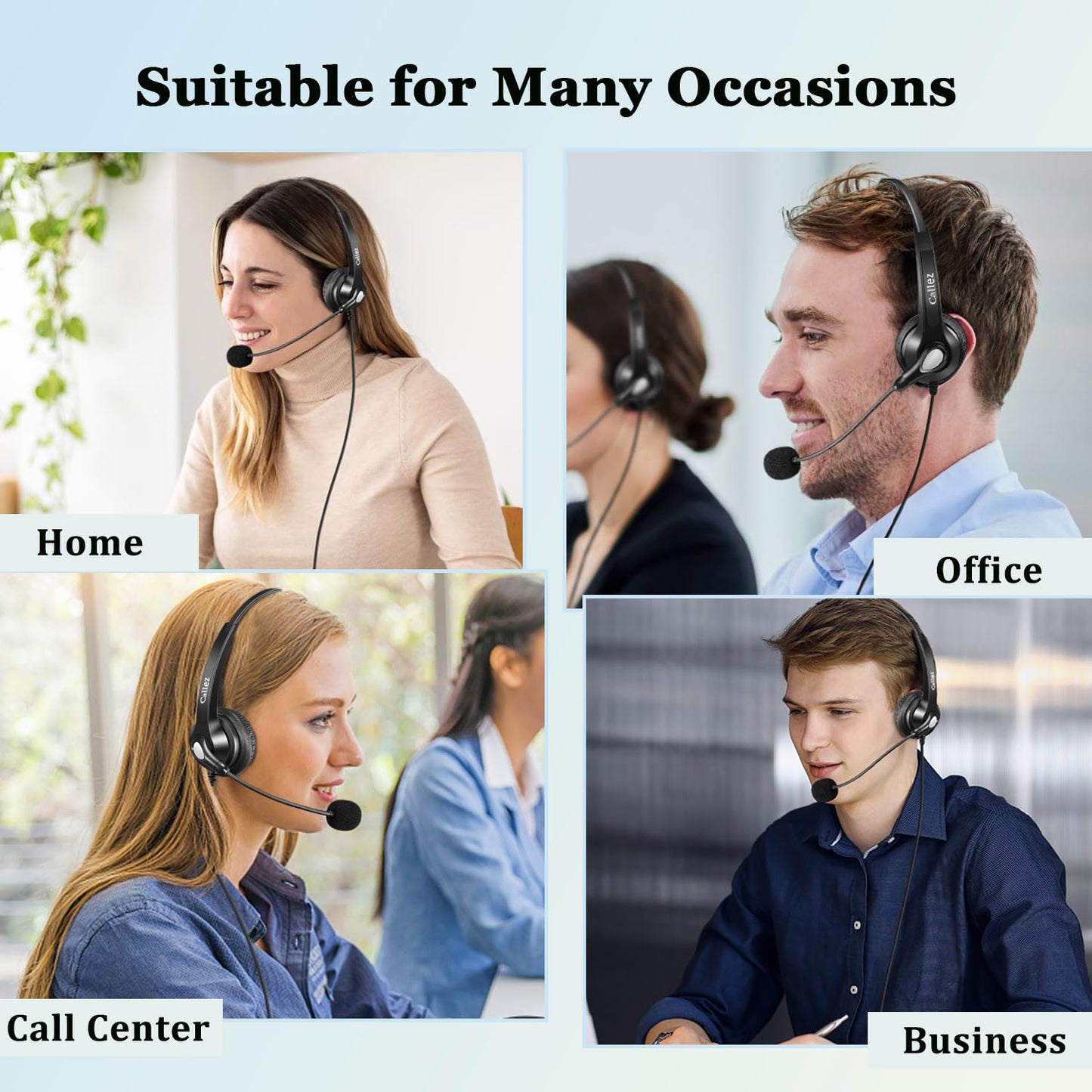 Callez Corded Telephone Headset for Polycom Office Phone with Noise Cancelling Mic, RJ9 Mono Phone Headset Compatible with Polycom Plantronics Avaya ShoreTel Digium Landline Deskphones