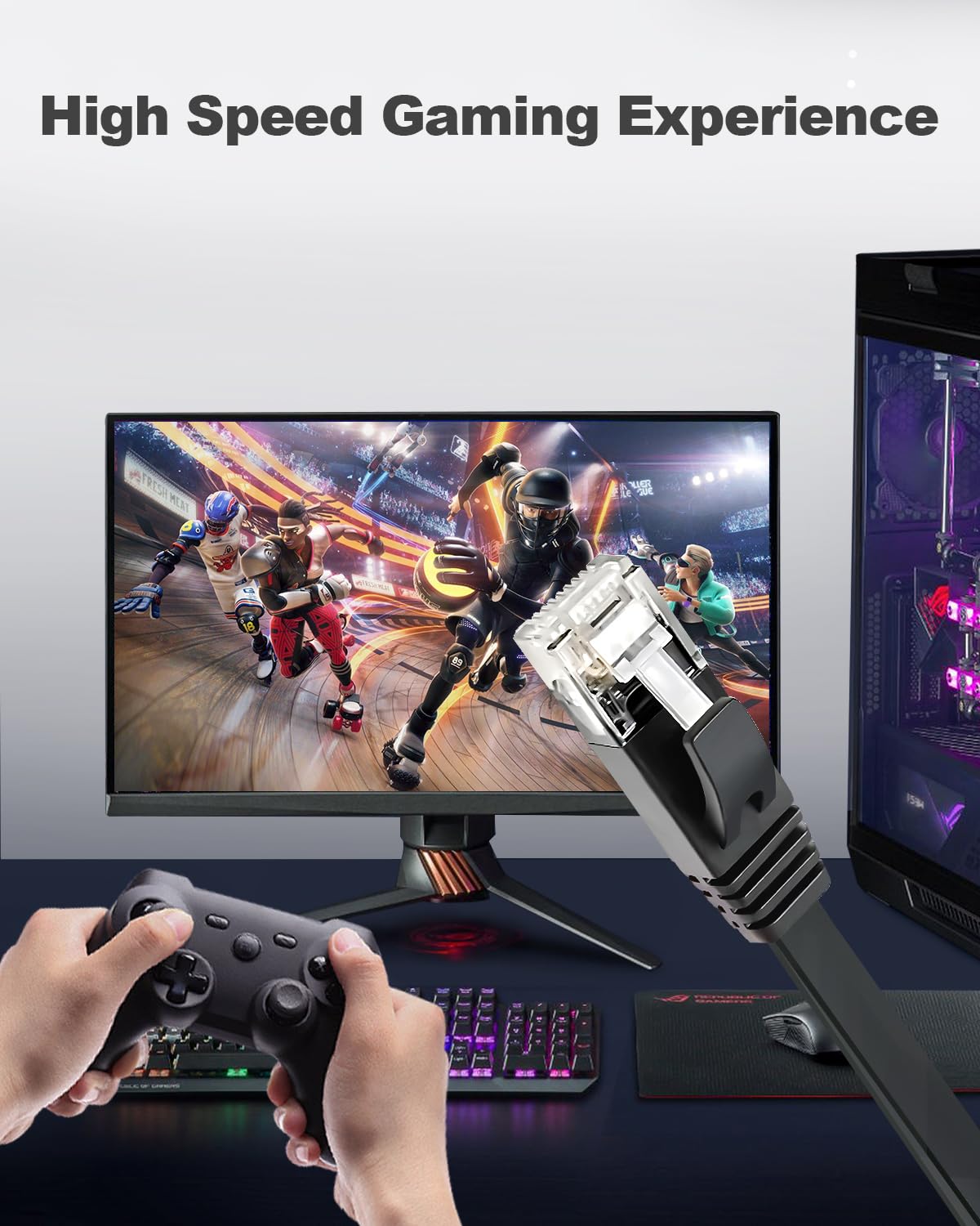 Yauhody 15ft CAT6 Ethernet Cable Black, High Speed Solid Flat CAT6 Gigabit Internet Network LAN Patch Cords, Bare Copper Snagless RJ45 Connector for Modem, Router, Computer (15ft 6Pack, Black)