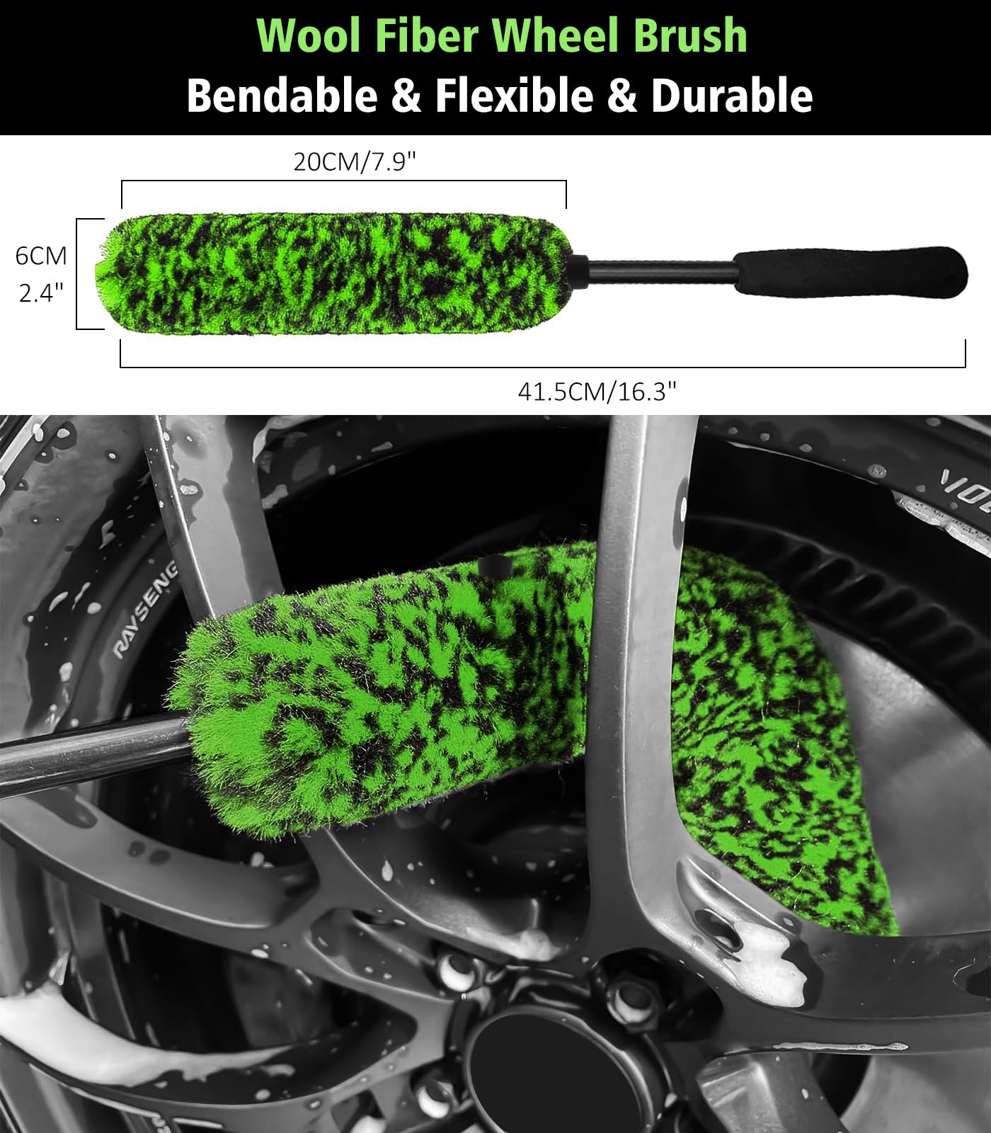 YeewayVeh 5PCS Car Wheel Cleaning & Shine Kit, Bendable & Microfiber Rim Cleaner Brush with Tire Scrubber, Boars Hair Detailing Brush and Tire Shine Applicator, All-in-One Wheel Care Pro Kit