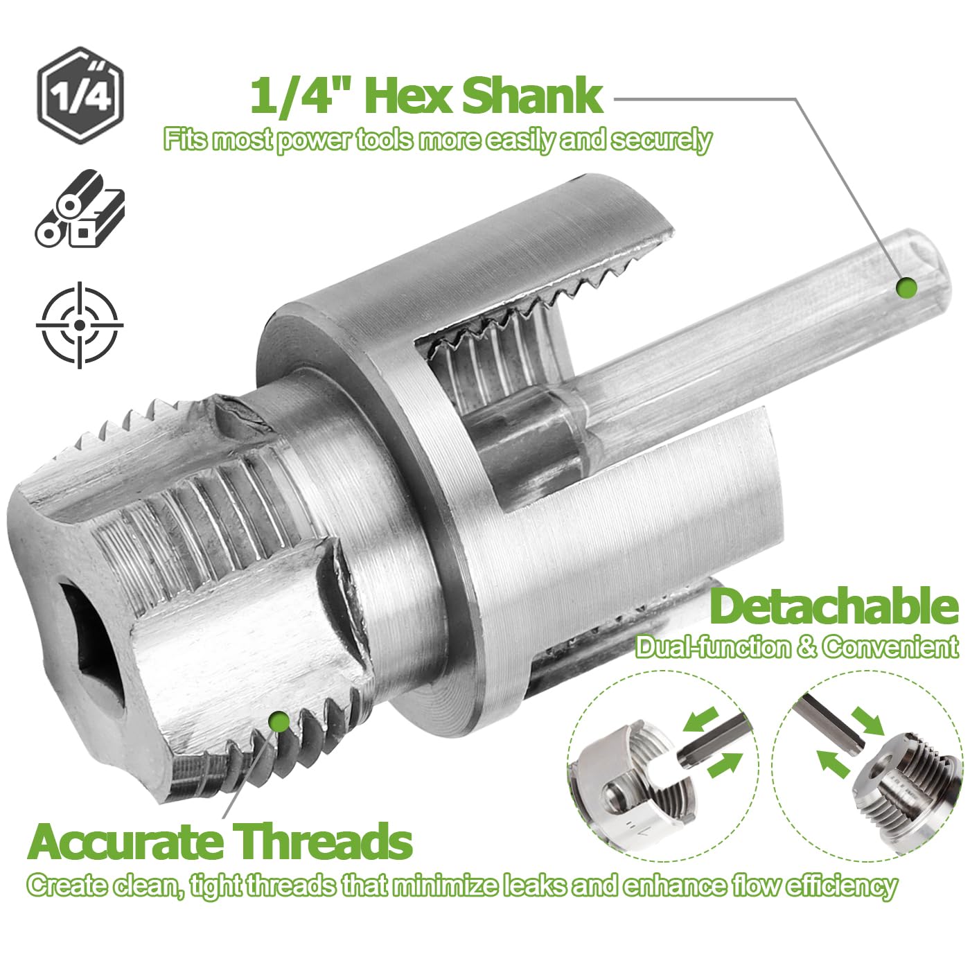 Bestgle 3 Pcs Integrated Internal & External Pipe Threading Tools, Dual Function Pipe Thread Cutting Tool Electric Drill Compatible PVC Plastic Pipe Threader Kit, 1/2" 3/4" 1" Pipe Size Rethreading
