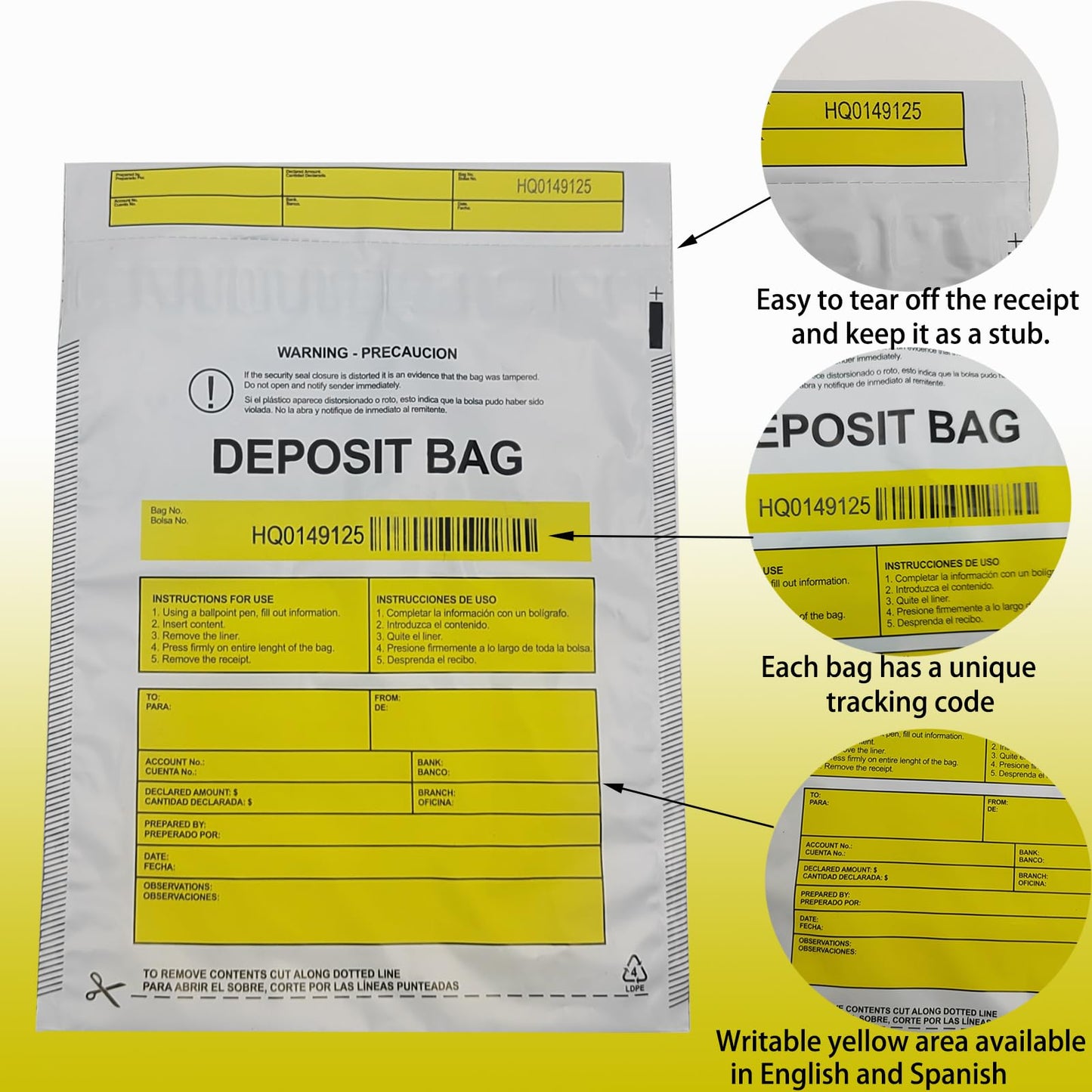 Daarcin Opaque Bank Deposit Bags, 100pcs 9x12in Tamper Proof Bag, Cash Handling, Transportation, Transfer, Valuables, Secure Bank Pocket with Independent Barcode, Self Sealing Glue, Tamper Proof