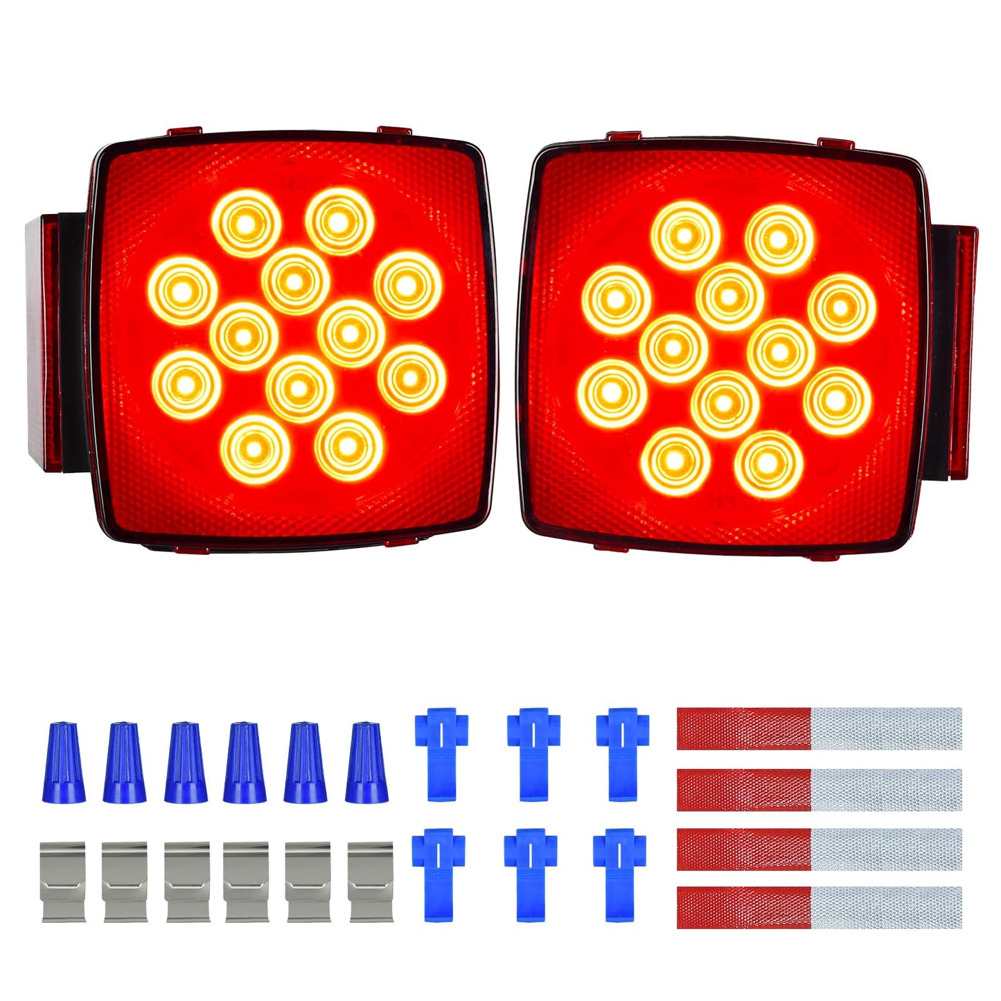 12V LED Trailer Lights 2pcs, Square Trailer Light Kit, Stop/Tail/Turn Signal Lights for Car Trunk Jeep Boat