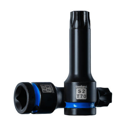 toolant Torx T70 Impact Bit Socket Set 2pcs,1/2" S2 Steel Air Drive Star Sockets, Long High Impact Bits,Professional Mechanic & Automotive Repair Socket Set