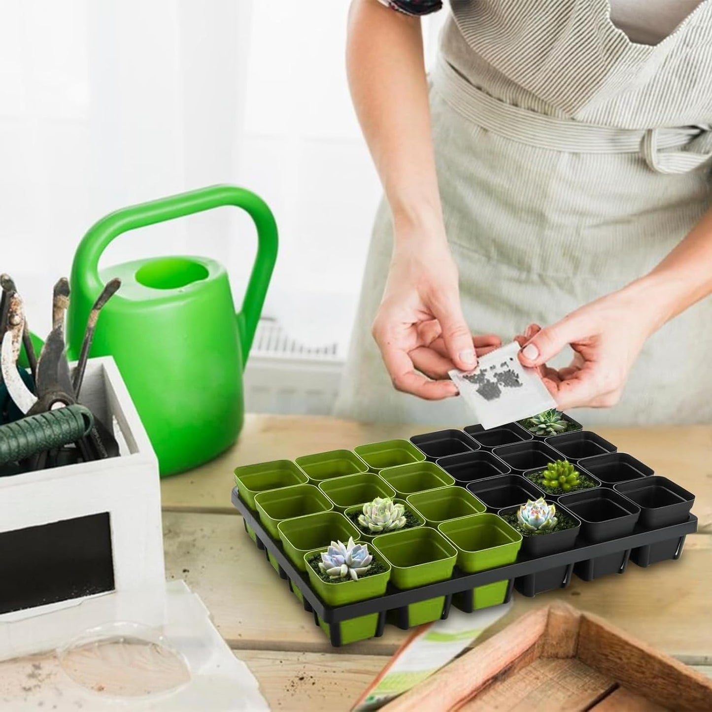 10 Pack Square Nursery Pot Tray with 24 Cells, Plant Trays for Pots, Plastic Planting Trays, Flower Pot Moving Tray for Carrying Small Plant Pots (17" x 11" x 2", 240 Cells in Total)